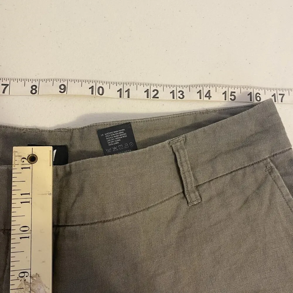 H&M Women Sz10 Straight Leg 100% Linen Dress Pants Lightweight Casual Dark Gray